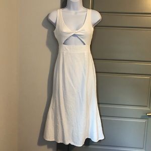 White Linen Cutout Midi Dress - S